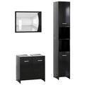 vidaXL Bathroom Furniture Set 3 Pieces Under Basin High Medium Cabinet Storage Mirror Laundry Room Washroom Cupboard Rack Black Engineered Wood