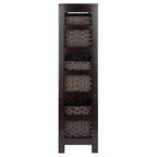 Winsome Leo 3-Tier Wide Storage Shelf with 6 Foldable Woven Baskets, for Living Room, Home Office, Bedroom, Espresso