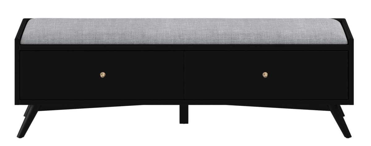 HomeRoots 523986 59 in. Upholstered Polyester Blend Solid Wood Bench with Drawers Gray & Black