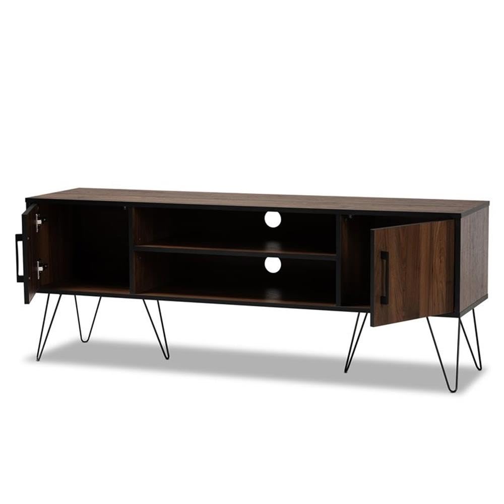 Baxton Studio Corina Mid-Century Modern Two-Tone Walnut and Black Finished Wood TV Stand