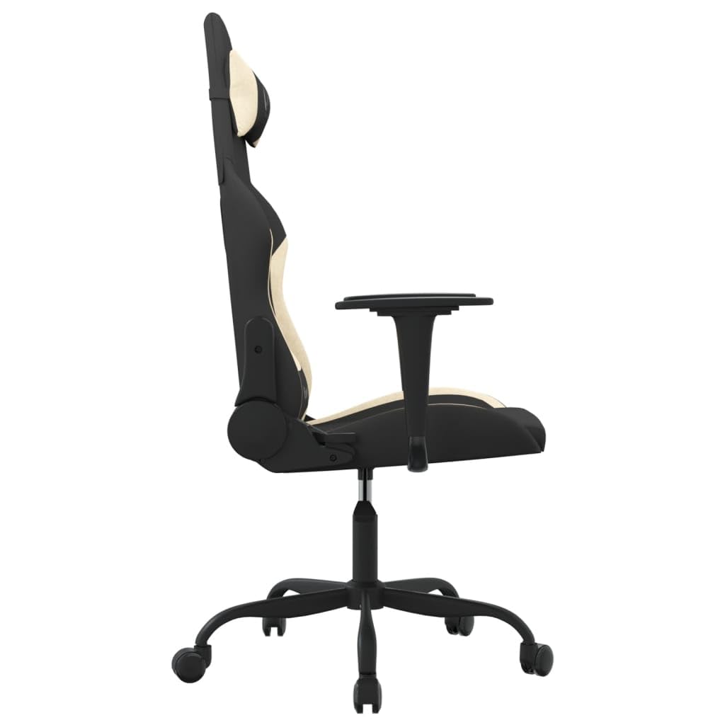 vidaXL Adjustable Gaming Chair with Foam Filled Seat and Backrest, Featuring Footrest and Modern Design, in Black and Cream Fabric, Approximate Dimension: 26&quot; x 49.2&quot; x (41.3&quot;-45.5&quot;).