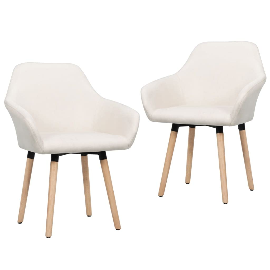 vidaXL Set of 2 Dining Chairs in Cream Fabric - Ergonomically Designed, Comfort Padded Seat and Armrests, Solid Wood Legs