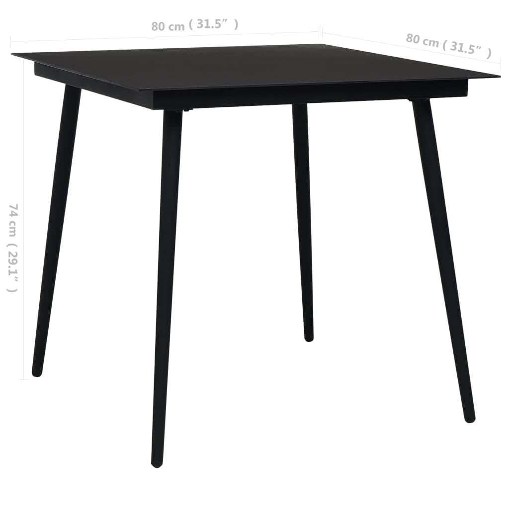 vidaXL Powder-Coated Steel and Glass Patio Dining Table in Black, Weather-Resistant with Significant Durability – Ideal for Garden, Patio, Dining Room.