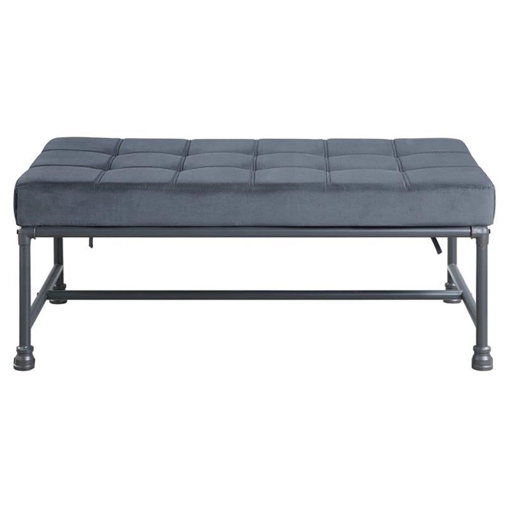 Acme Brantley Tufted Bench with Metal Frame in Gray and Sandy Gray Velvet