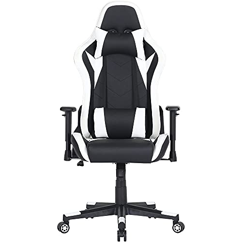 Commando Ergonomic Gaming Chair in Black and White with Adjustable Gas Lift Seating, Lumbar and Neck Support