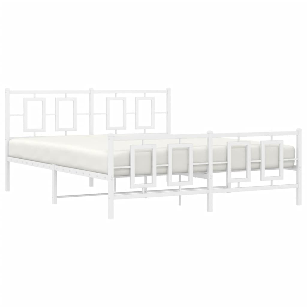 vidaXL White Metal Double Bed Frame with Slatted Support, Modern Bedroom Furniture with Headboard and Footboard - 59.1"x78.7"