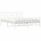 vidaXL White Metal Double Bed Frame with Slatted Support, Modern Bedroom Furniture with Headboard and Footboard - 59.1"x78.7"