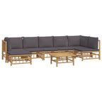 vidaXL Bamboo Patio Lounge Set with Dark Gray Cushions - 8 Piece Modular Sofa Set Including Middle Sofa, Corner Sofa, Footstool and Table for Outdoor Garden