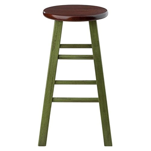 Ergode Wood Ivy 24' Counter Stool - Rustic Green Finish, Walnut Seat - Stable & Comfortable - Versatile & Functional - No Assembly Required