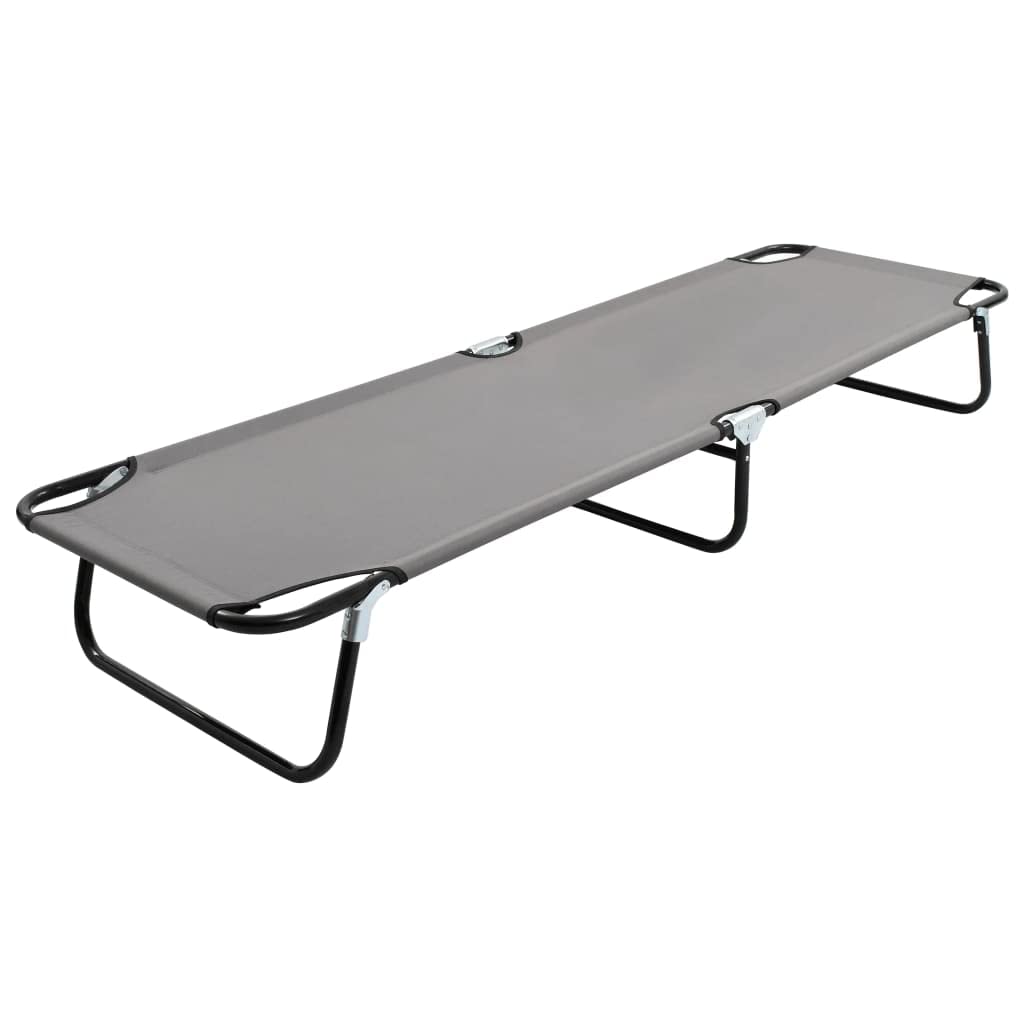 vidaXL Foldable Patio Camping Bed, Gray - Lightweight Outdoor Sun Lounger with Powder-Coated Steel Frame, 600D Polyester Fabric with PE Coating, Great Stability, Easy Storage and Transport, 264.6 ...