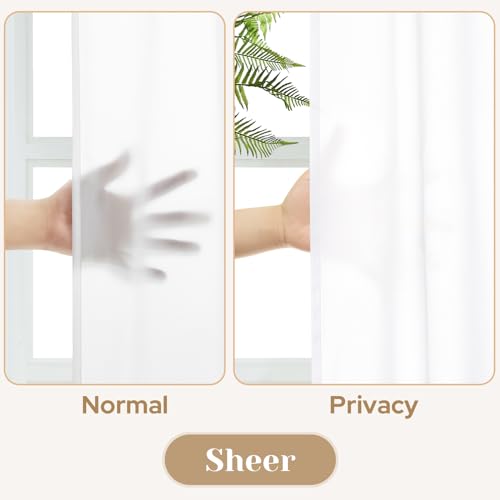 Homeideas Non-See-Through White Privacy Sheer Kitchen Curtains, 30 X 36 Inches Long 2 Panels Short Sheer Curtains Light Filtering Bathroom Window Drapes For Bedroom Living Room