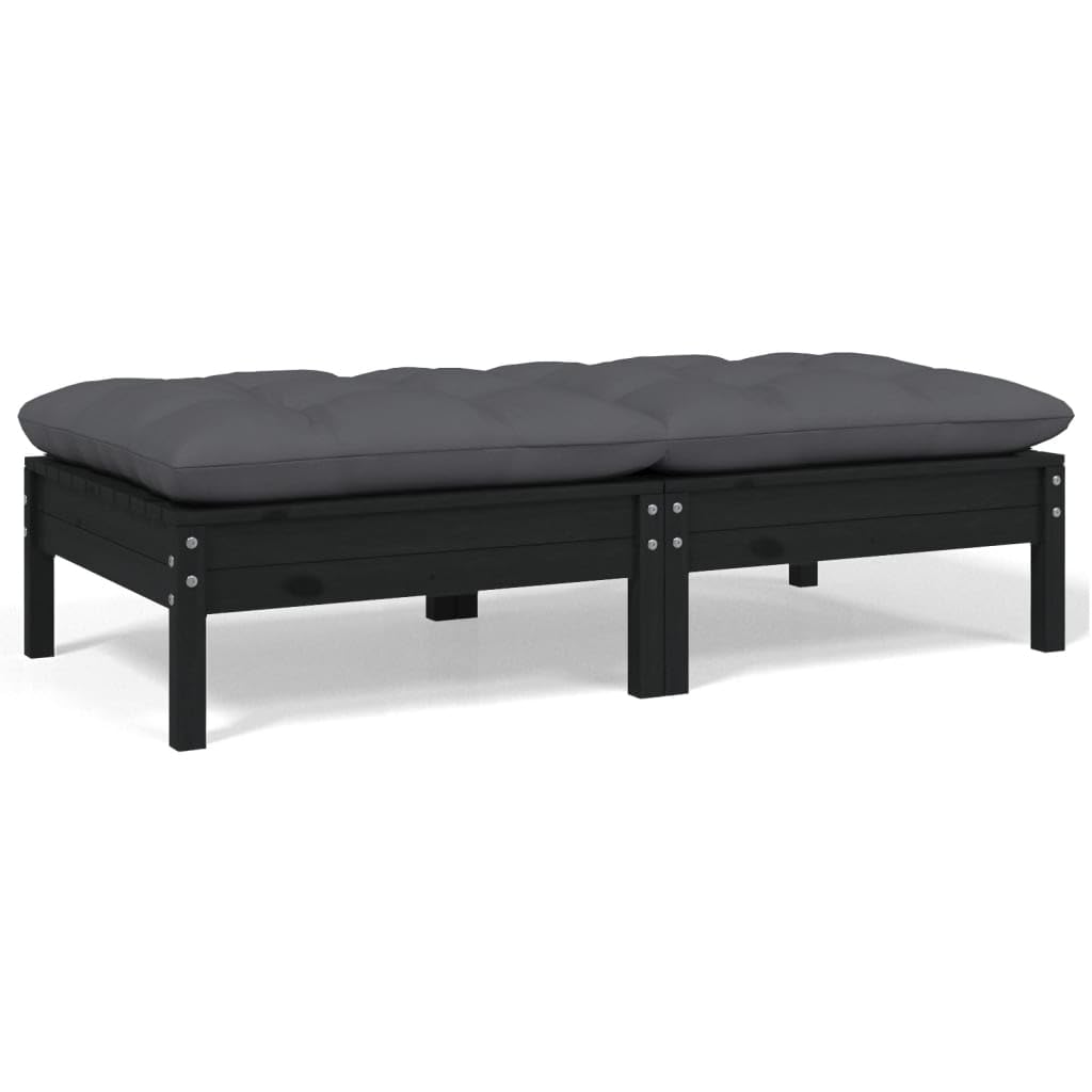 vidaXL 2-Seater Patio Sofa - Outdoor Relaxation Furniture with Cushions, Flexible Modular Design, Made from Solid Pinewood, Black