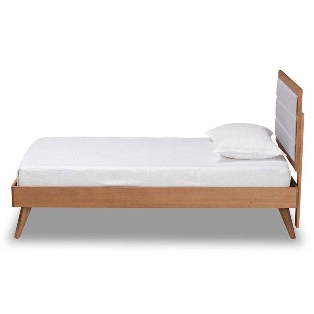 Baxton Studio Linn Mid-Century Modern Light Grey Fabric Upholstered and Walnut Brown Finished Wood Twin Size Platform Bed