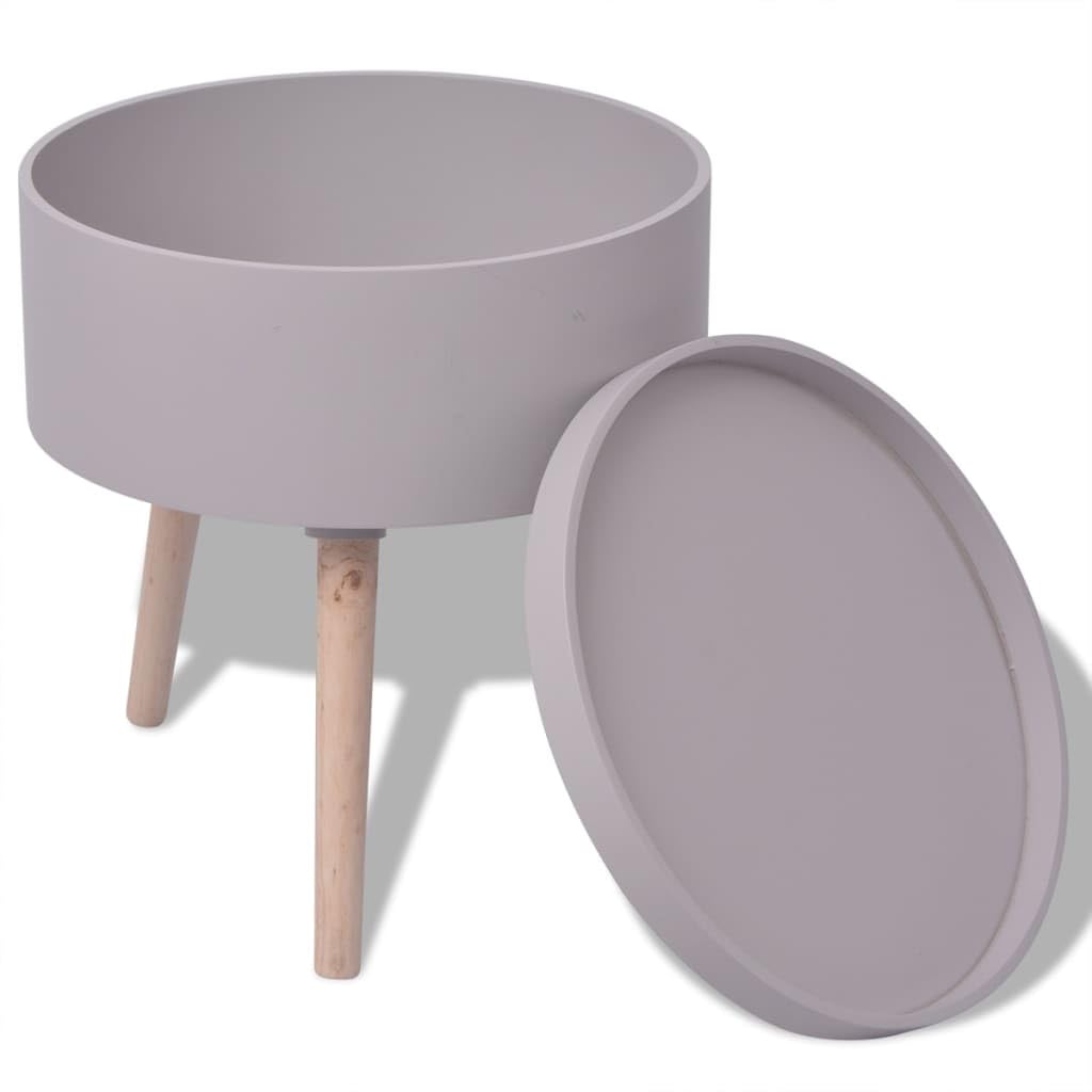 vidaXL - Modern & Functional, Round Side Table, Serving Tray on Top, White MDF & Pinewood, Storage Compartment, 15.6&quot;x17.5&quot;, Perfect for Any Room