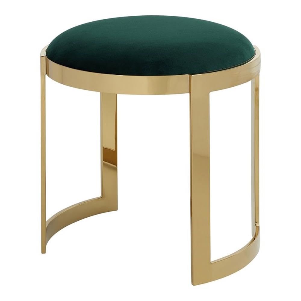 Pangea Home Orion 19" Velvet & Stainless Steel Stool In Green/Gold