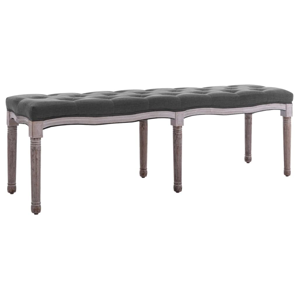vidaXL Padded Bench - Solid Wood Frame, Dark Gray Linen Upholstery - Antique-Style Seating for Living Room, Bedroom, Lobby or Lounge Area
