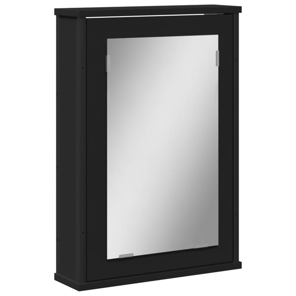 vidaXL Bathroom Mirror Cabinet - Wall-Mounted Black Engineered Wood with Powder-Coated Steel and Glass - 16.5x4.7x23.6 Inches for Storage