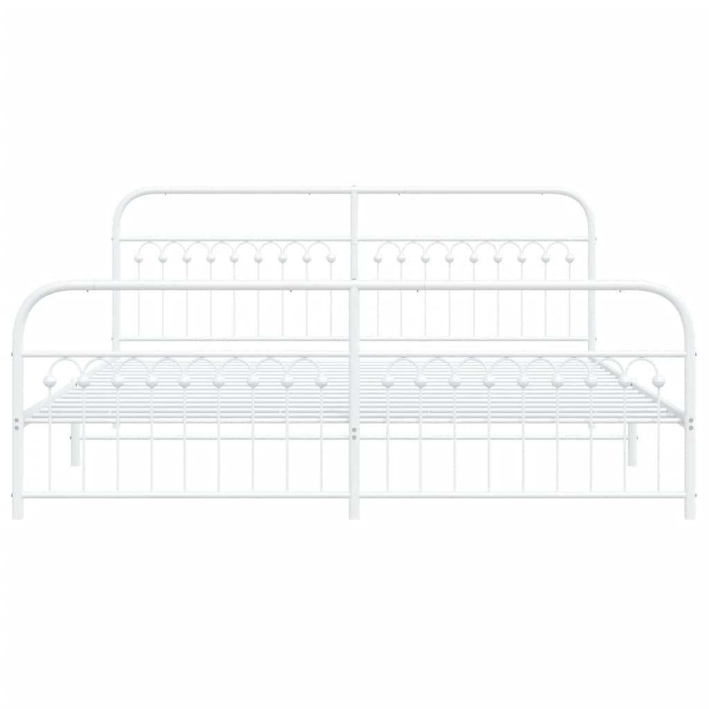 vidaXL King Metal Bed Frame with Headboard and Footboard - White Steel, 81.5"x78"x39.4", with Extra Storage Space