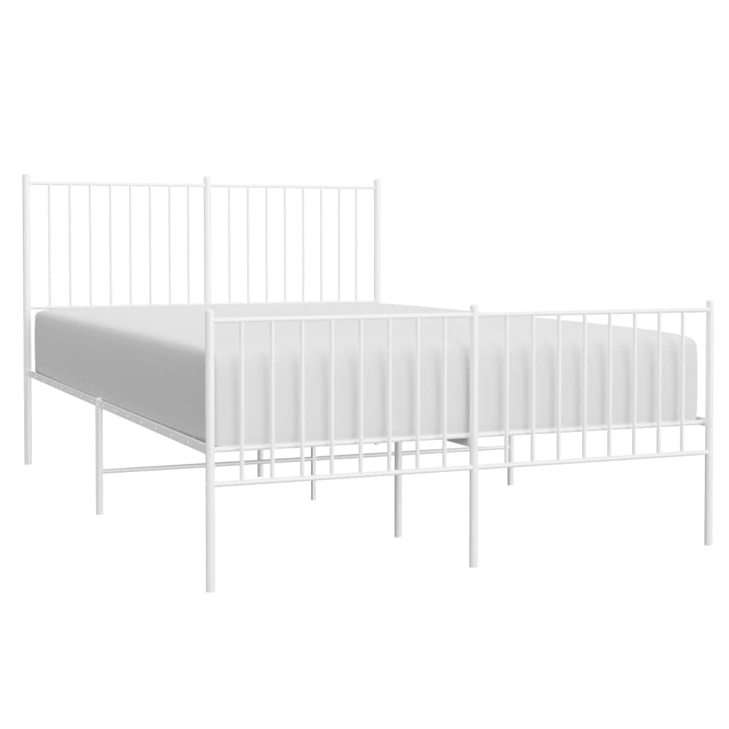 vidaXL Robust Metal Bed Frame with Headboard and Footboard, Classic Design, Extra Under Bed Storage Space, White Steel, Suitable for 53.9&quot;x74.8&quot; Mattress