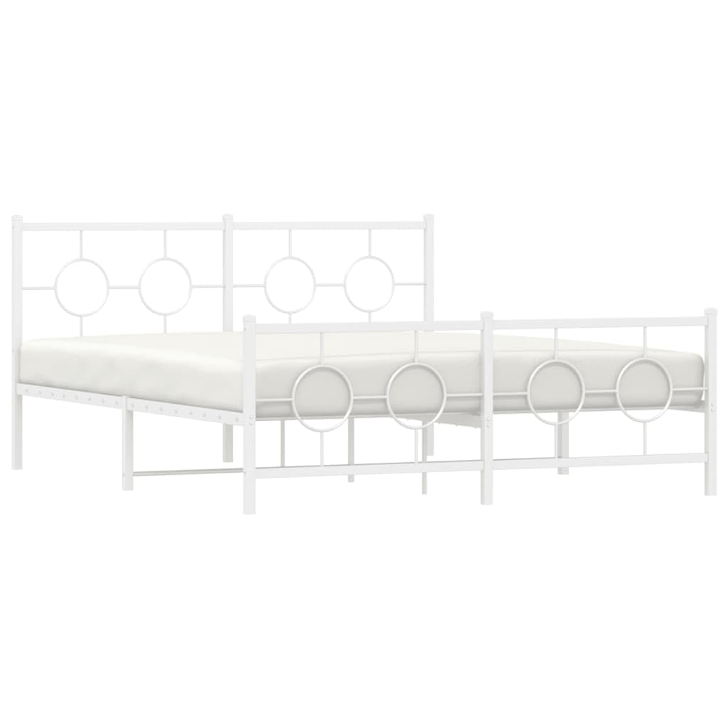 vidaXL White Metal Bed Frame-Industrial Double Bed with Headboard/Footboard, Bedroom Furniture, 81.5x61.4, Mattress Support
