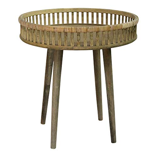 HomeRoots Round Bamboo Rattan Finish End Or Side Table