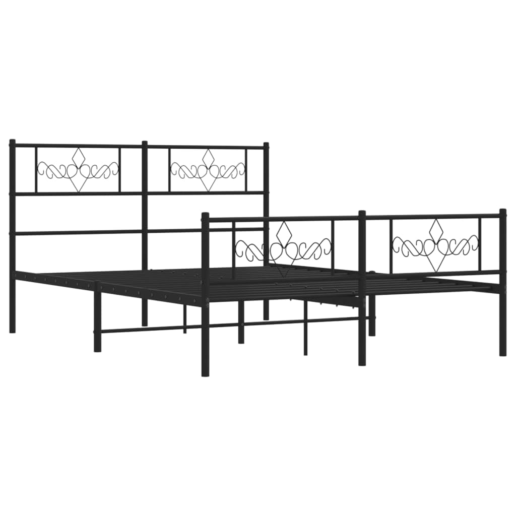 vidaXL 12 Inch Modern Black Queen Bed Frame with Headboard & Footboard, Sturdy Metal Platform Bed Frame & Slats, Extra Under Bed Storage, No Box Spring Needed, Without Mattress