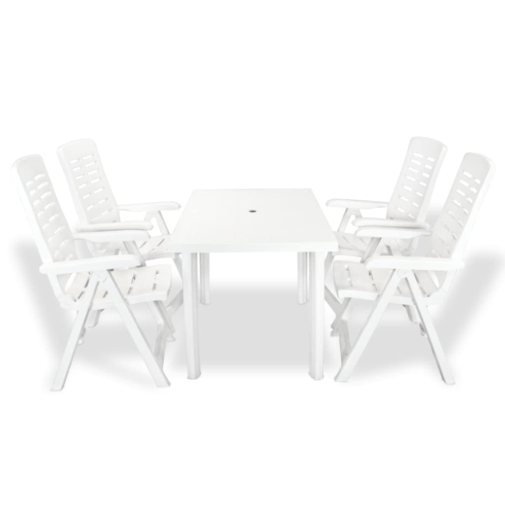 vidaXL 5 Piece Patio Dining Set Yard Furniture Set Courtyard Table and Chair Reclining Chair Garden Outdoor Chair Foldable Plastic White