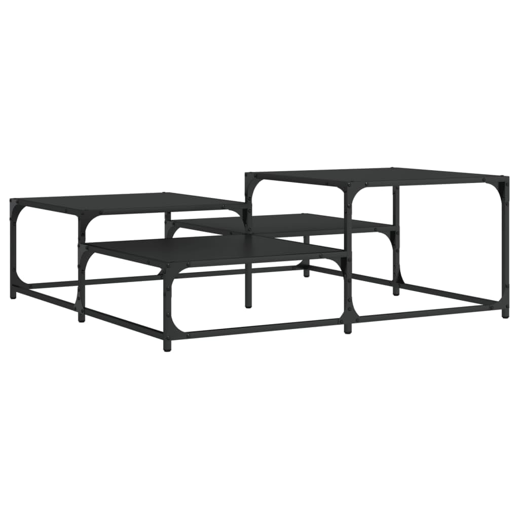 vidaXL Industrial Style Coffee Table - Square Design with Varied Height Tops, Black Engineered Wood and Metal Frame, Indoor & Ou