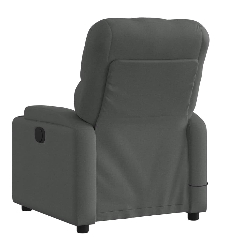 vidaXL Massage Recliner Chair - Dark Gray Fabric Lounger with 6-Point Vibration Massage, Manual Reclining Handle, Cup Holders and Side Pocket, Comfort Padded Seat for Living Room