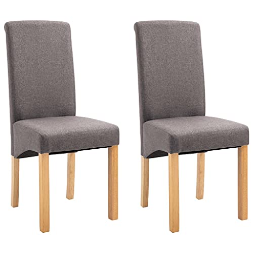 vidaXL Dining Chairs 2 Pcs, Side Chair with Wood Frame, Upholstered Fabric Accent Chair for Home Kitchen Living Room, Taupe Fabric