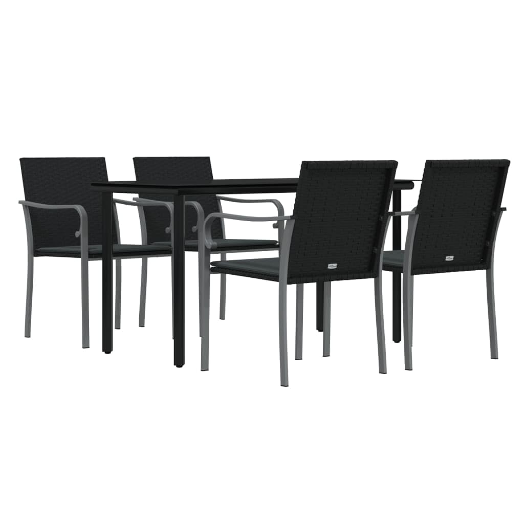 vidaXL 5-Piece Patio Dining Set with Cushions, Weather-Resistant PE Rattan and Stable Steel Frame, Tempered Glass Tabletop, Comfortable Seating for Patio, Garden, Outdoor Living Space