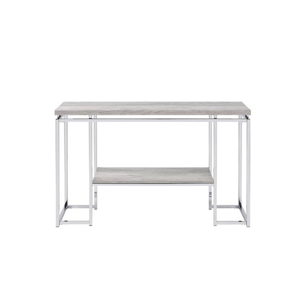 Acme Chafik Rectangular Wooden Top Sofa Table With Shelf In Oak And Chrome