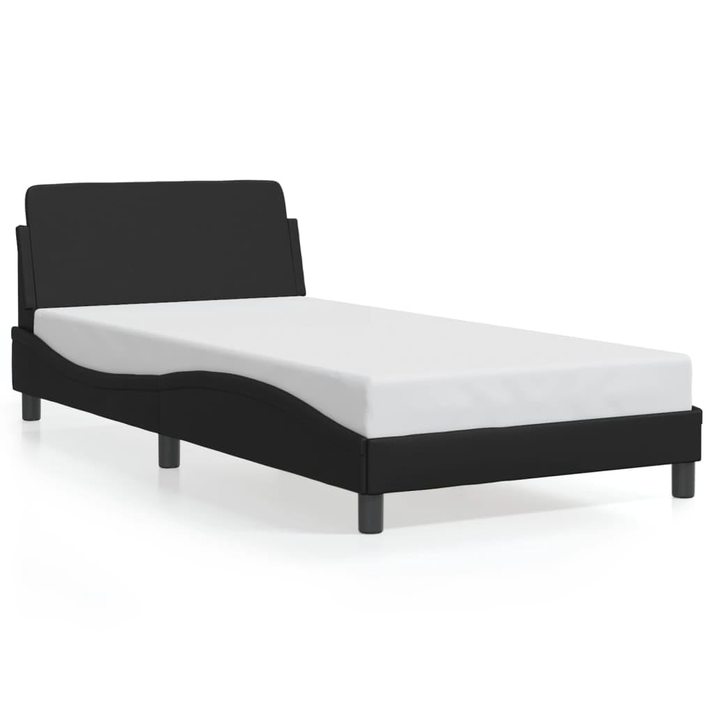 vidaXL Black Faux Leather Single Bed Frame - Thumbnail 2
