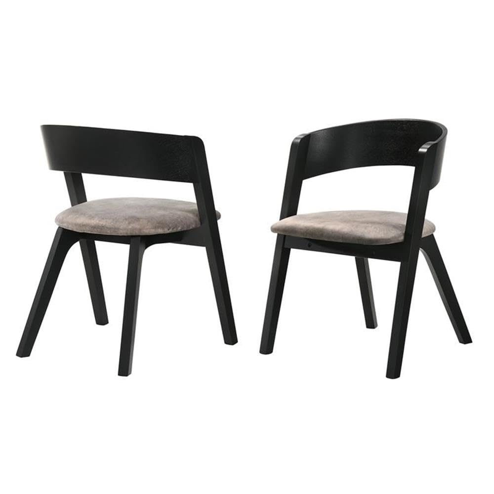 Armen Living Jackie Mid-Century Modern Dining Accent Chairs Finish Fabric-Set of 2, 21'' Wide, Black Ash/Brown