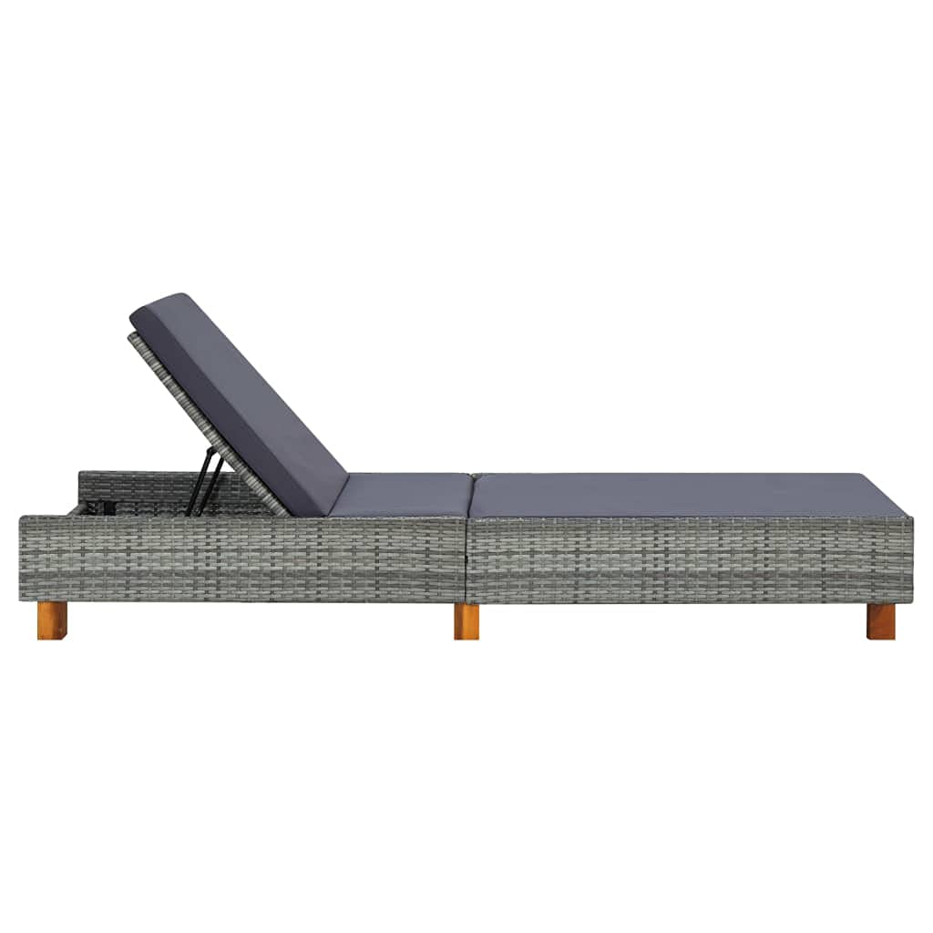 vidaXL Sunbed with Cushion Poly Rattan Gray
