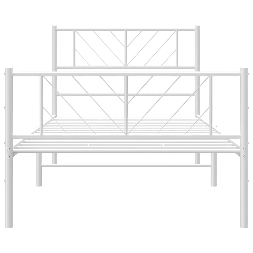 vidaXL White Metal Bed Frame with Headboard and Footboard - Single Bed with Metal Slats - Modern Bedroom Furniture with Extra Under Bed Storage Space
