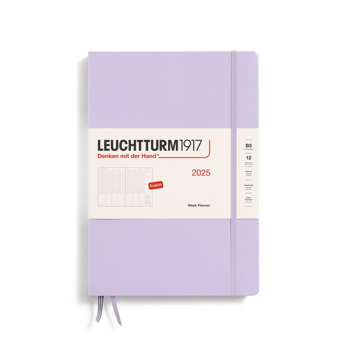 Leuchtturm1917 - Week Planner 2025, Hardcover, Composition (B5), Lilac (Jan 1 - Dec 31, 2025)