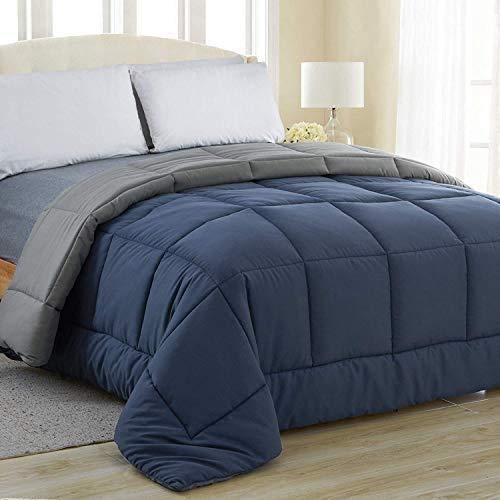 Linenovation All Season Microfiber Reversable Duvet/Ac Comforter/Quilt  Navy Blue Grey  Single Size 60 Inch X 90 Inch