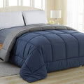 Jaipur Linen All Season Microfiber Reversable Duvet/Ac Comforter/Quilt  Navy Blue Grey  Single Size 60 Inch X 90 Inch