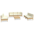 vidaXL 8-Piece Solid Pinewood Outdoor Lounge Set with Gray Cushions - Easy-to-Assemble Patio seating and Table/Footstool Bundle