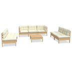 vidaXL 8-Piece Solid Pinewood Outdoor Lounge Set with Gray Cushions - Easy-to-Assemble Patio seating and Table/Footstool Bundle