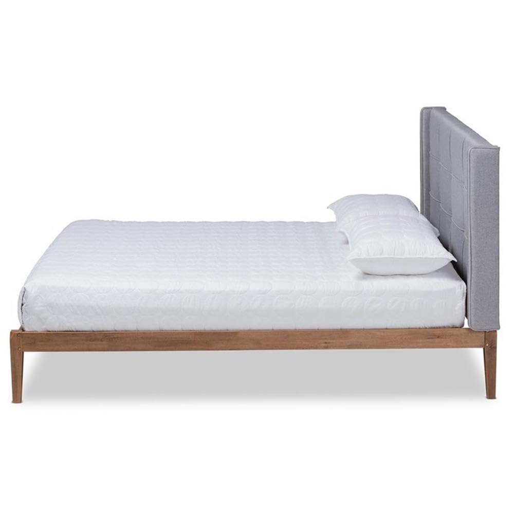 Baxton Studio Edmond King Size Gray Upholstered and Ash Walnut Wood Platform Bed