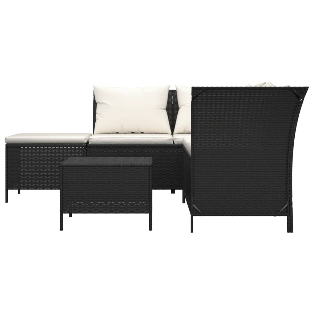 vidaXL Black Poly Rattan & Powder-Coated Steel Patio Lounge Set - 4 Piece Outdoor Furniture Set with Cushions and Storage