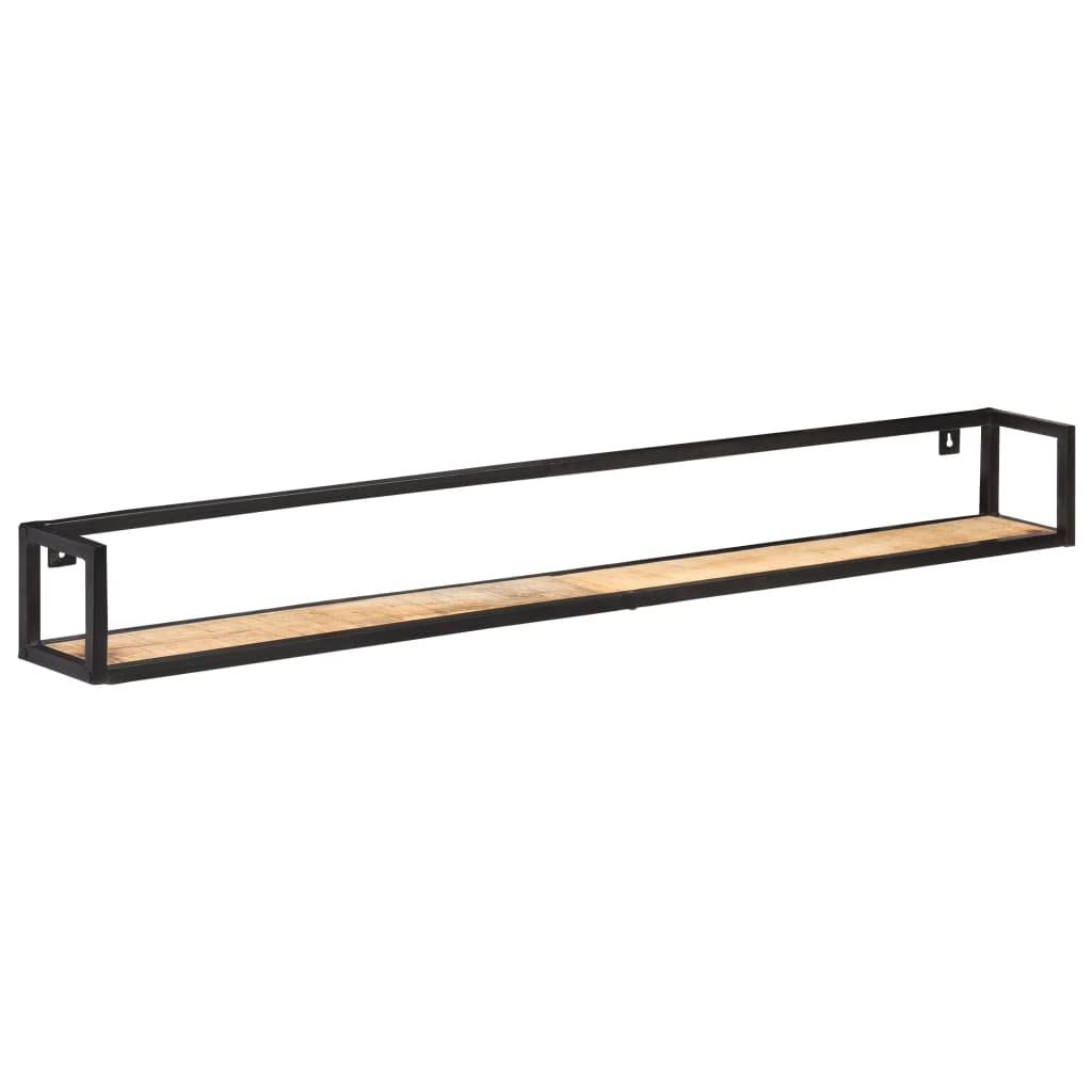 vidaXL Set of 2 Wall Shelves - Industrial Style Storage and Display Solution - Rough Mango Wood Material - Black Powder-Coated Iron Frame - 110.2 lb Loading Capacity