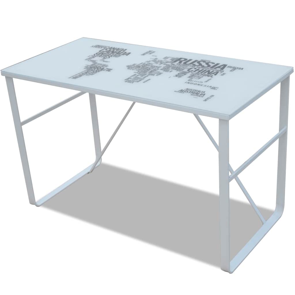 vidaXL Modern Computer Desk Rectangular Study Office Laptop Glass Table w/Map Printing