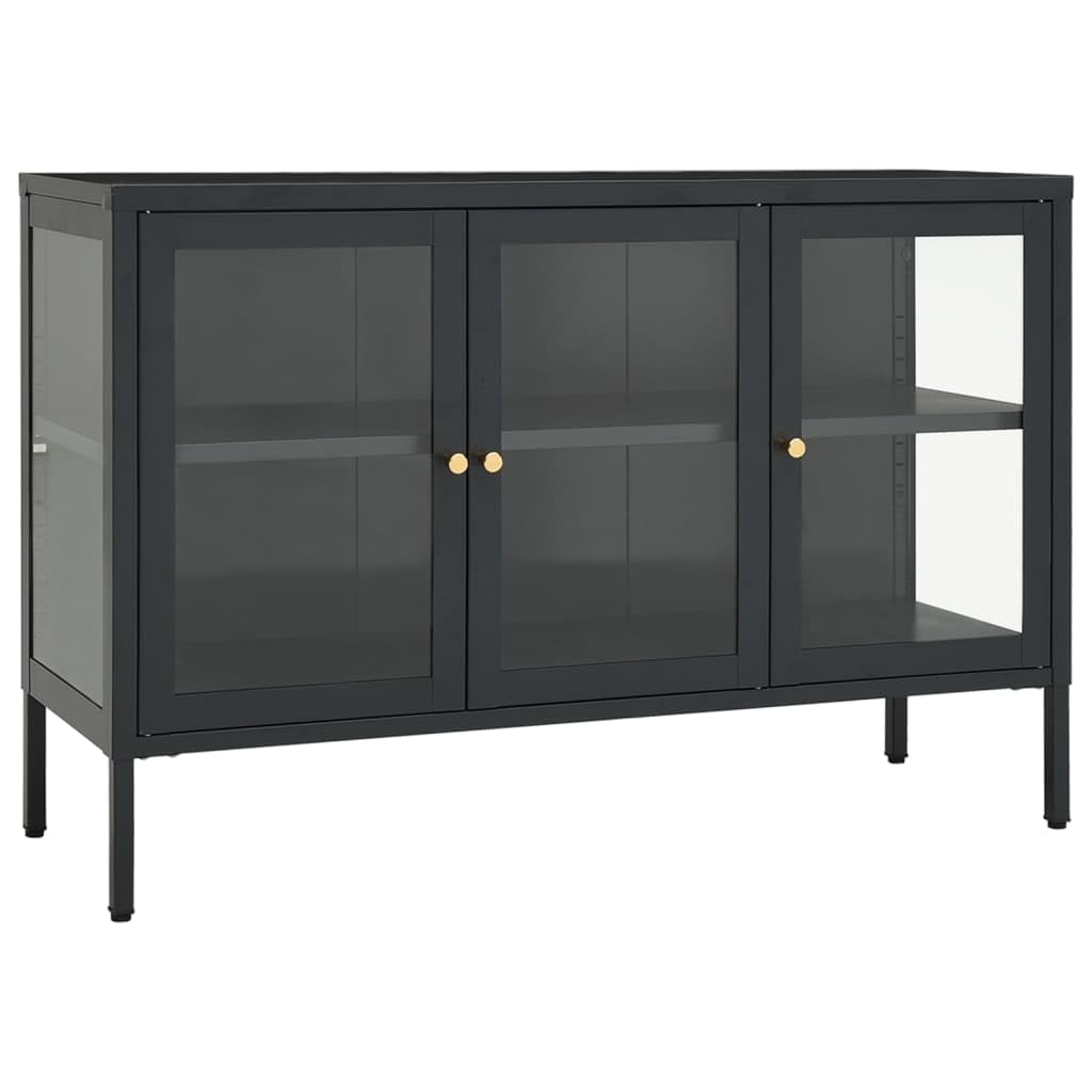 vidaXL Modern Sideboard Steel and Glass in Anthracite, Sleek Design with Ample Storage - Adjustable Shelves and Feet, 41.3&quot;x13.8&quot;x27.6&quot;