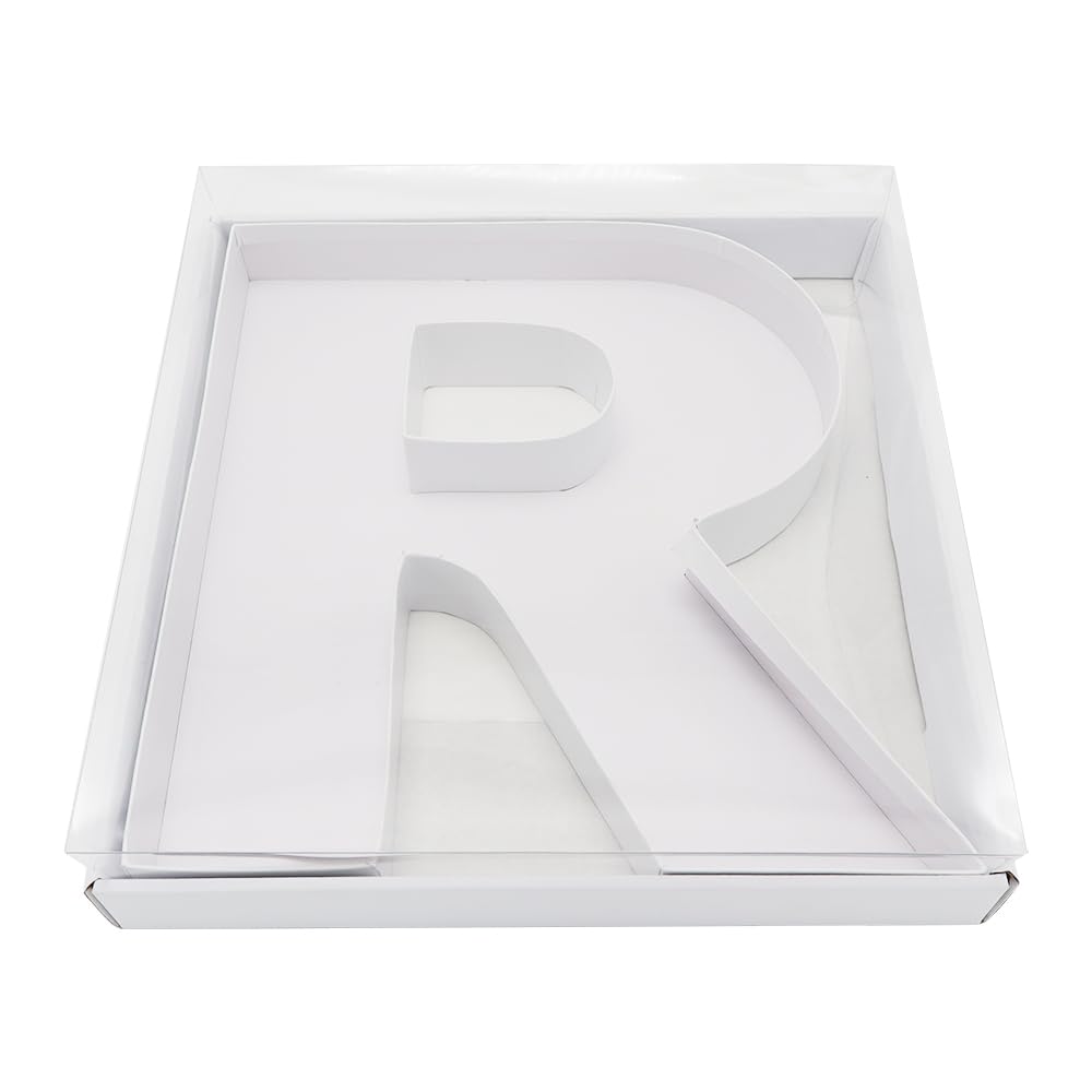 WENPACK 12 Cardboard Letter Shaped Mache Decorative Strawberries Fillable Sweets Candy Box with Clear Lid (White, R)
