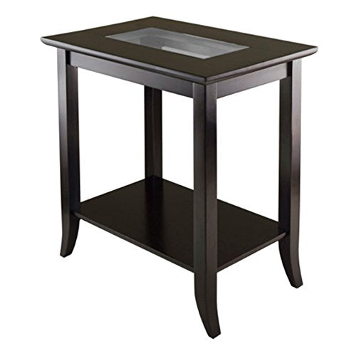 Genoa Rectangular End Table - Glass Inset, Shelf, Dark Espresso Finish - 23.94" W x 16.3" D x 25" H - Solid & Composite Wood - Assembly Required