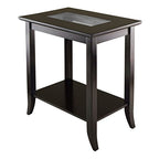 Genoa Rectangular End Table - Glass Inset, Shelf, Dark Espresso Finish - 23.94" W x 16.3" D x 25" H - Solid & Composite Wood - Assembly Required