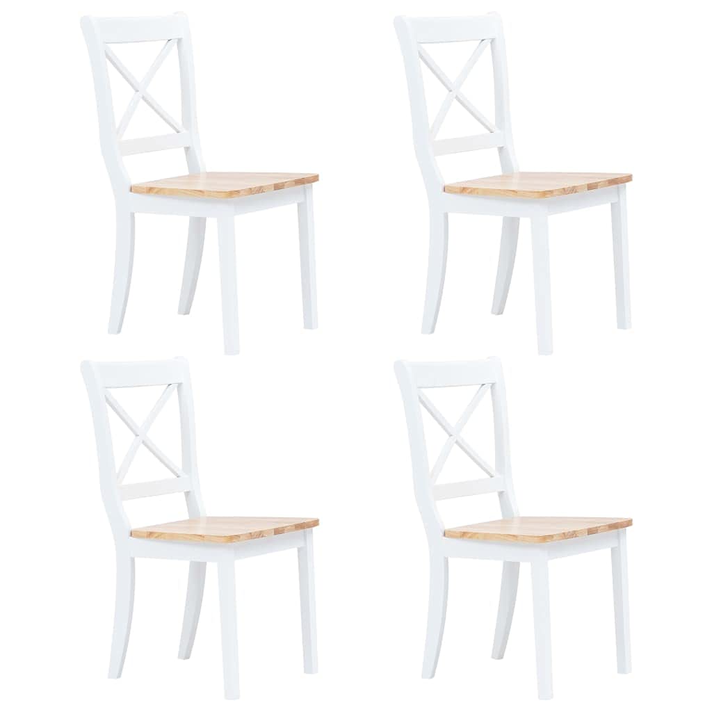 vidaXL 4X Dining Chairs Modern Dining Side Chair for Dining Room Kitchen Restaurant Set Furniture White and Light Wood Solid Wood Rubber